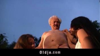 Old fat grandpa outdoor 69 fuck with two gorgeous teen girls